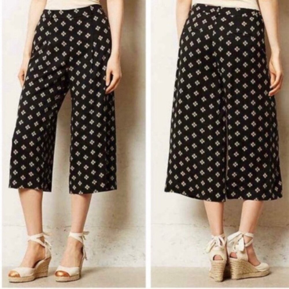 Anthropologie | Elevenses Black Print Talavera Culottes 4